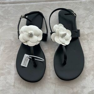 Black and White Floral Sandals